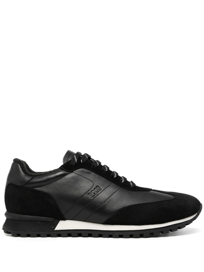 Shop Hugo Boss Low-top Leather Sneakers In Black