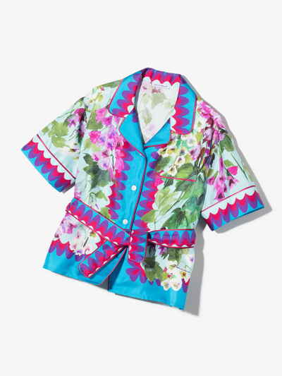 Shop Dolce & Gabbana Floral-print Short-sleeve Shirt In Blue
