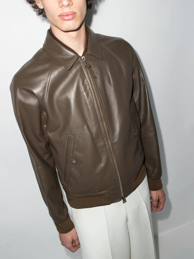 Brown Collared Nappa Leather Jacket In Neutrals