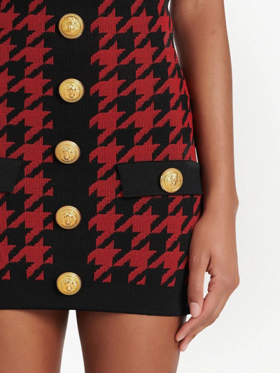 Shop Balmain Houndstooth Fitted Dress In Red