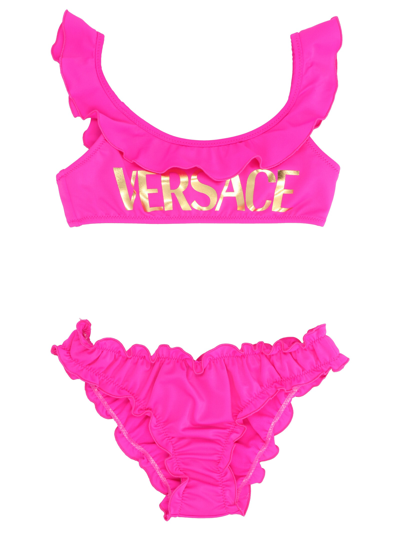 Shop Versace Logo Bikini In Fuchsia