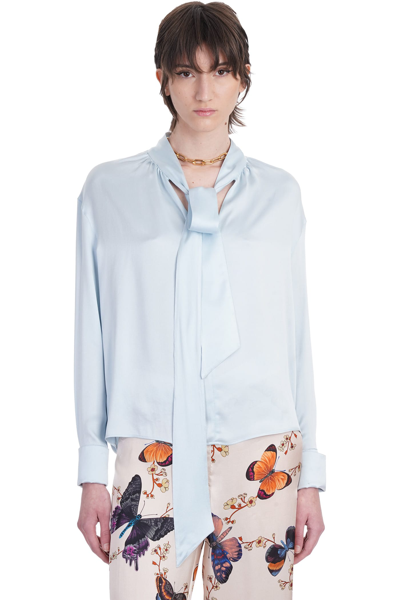 Lanvin Satin Top Sleeves Bow Detail In Cyan