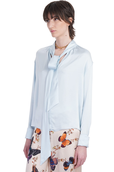 Lanvin Satin Top Sleeves Bow Detail In Cyan