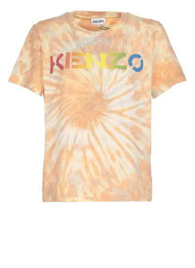 Shop Kenzo Logo Tie-dye T-shirt In Peach