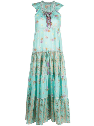 Shop Anjuna Floral-print Tiered Dress In Blue