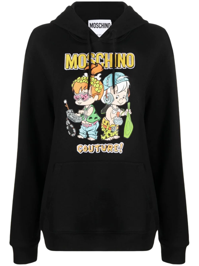 Shop Moschino The Flintstones-print Hoodie In Black