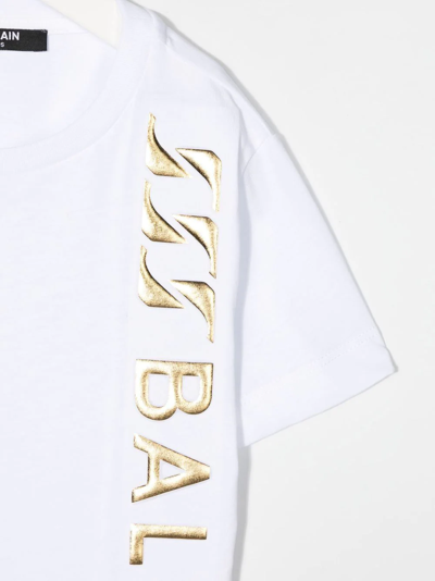 Shop Balmain Gold-tone Logo T-shirt In White