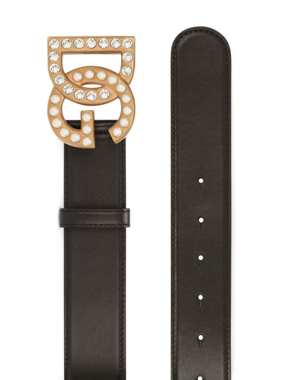 Dolce & Gabbana Embellished Dg Logo Buckle Belt In Calf Leather In Black