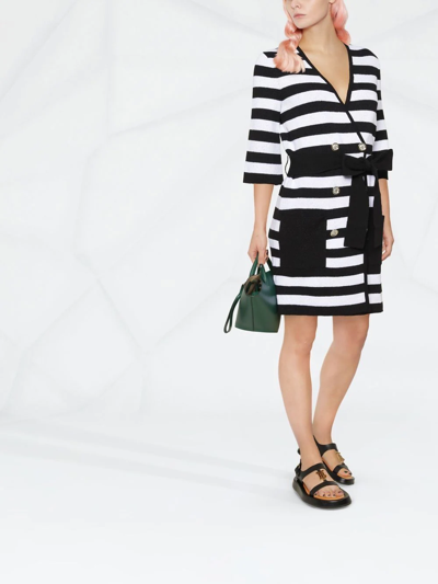 Ferragamo Double-breasted Stripe-print Cardigan In Black