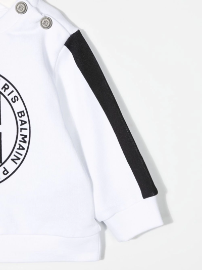 Shop Balmain Logo-print Crewneck Sweatshirt In White