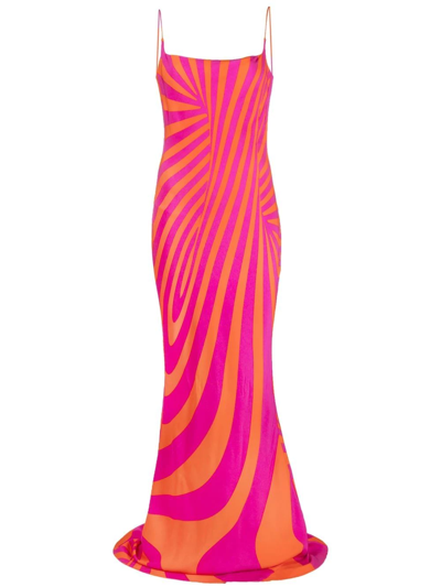 Shop Brandon Maxwell Stripe-print Silk Gown In Orange