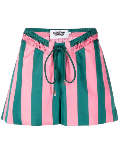 Shop Brandon Maxwell Striped Drawstring Shorts In Pink