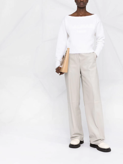 Shop Balmain Slash-neck Long-sleeve Jumper In White