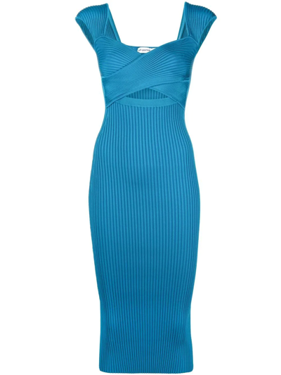 Shop Self-portrait Cut-out Knitted Midi Dress In Blue