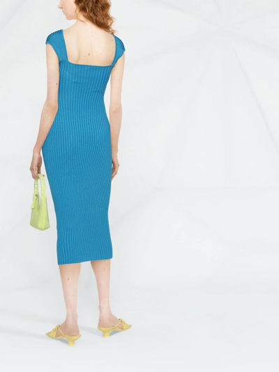 Shop Self-portrait Cut-out Knitted Midi Dress In Blue