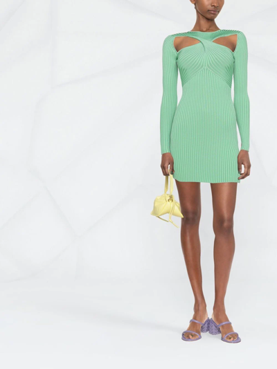 Shop Self-portrait Twist-detail Knitted Mini Dress In Green