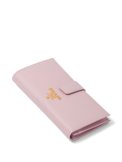 Shop Prada Logo-lettering Saffiano Wallet In Pink