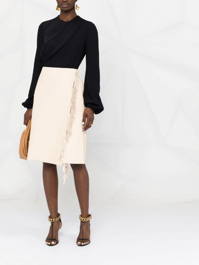 Shop Stella Mccartney Fringed Wrap Skirt In Neutrals