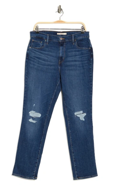 Shop Levi's® 724 Distressed High Rise Straight Leg Jeans In Z1533 Dark Indigo