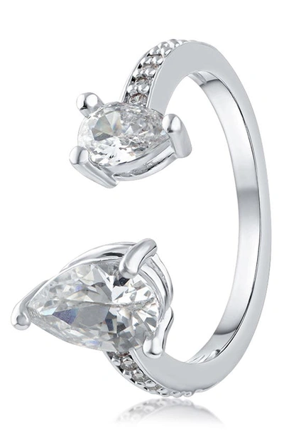 Shop Cz By Kenneth Jay Lane Cz Pear Open Band Ring In Clear/ Silver
