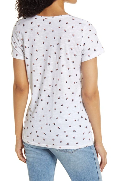 Shop Caslon Rounded V-neck T-shirt In White- Rust Navy Ditsy Floral