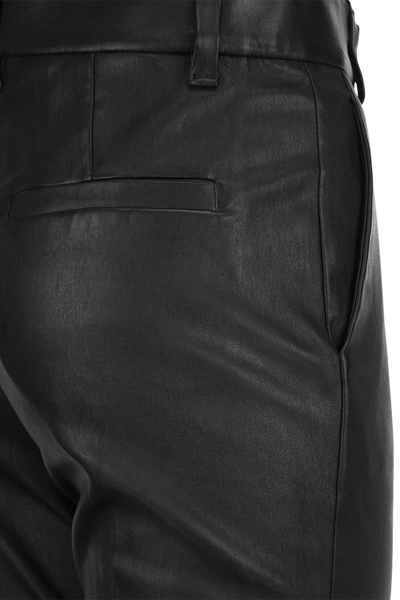 Shop Brunello Cucinelli Stretch Nappa Leather Cigarette Trousers In Black