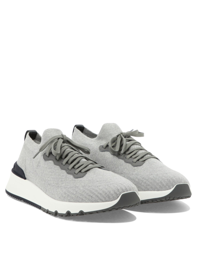 Shop Brunello Cucinelli Cotton Chiné Knit Sneakers In Grey