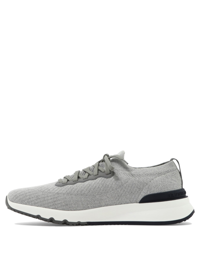 Shop Brunello Cucinelli Cotton Chiné Knit Sneakers In Grey
