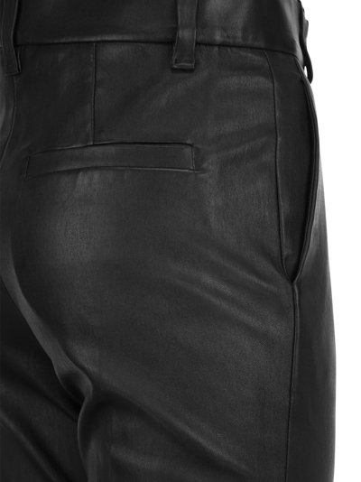 Brunello Cucinelli Women Stretch Nappa Leather Square Cigarette Trousers With Jewellery In Black