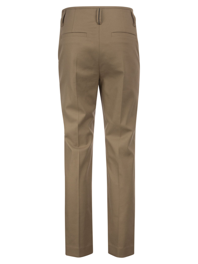 Shop Brunello Cucinelli Stretch Cotton Cover-up Wide Corset Trousers With Necklace In Chestnut
