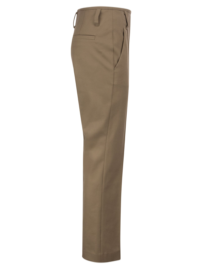 Shop Brunello Cucinelli Stretch Cotton Cover-up Wide Corset Trousers With Necklace In Chestnut