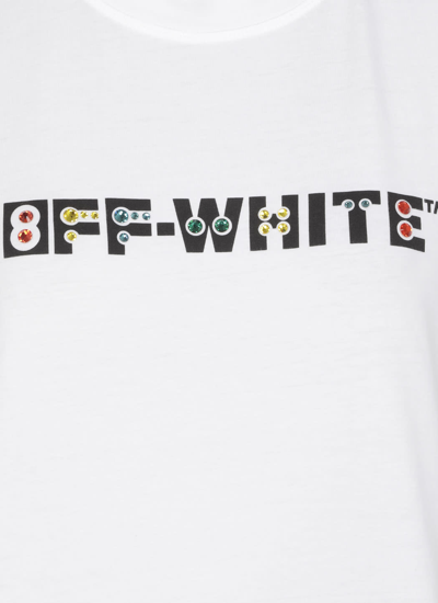 Shop Off-white Cropped T-shirt With Geometric Logo In White Multicolor