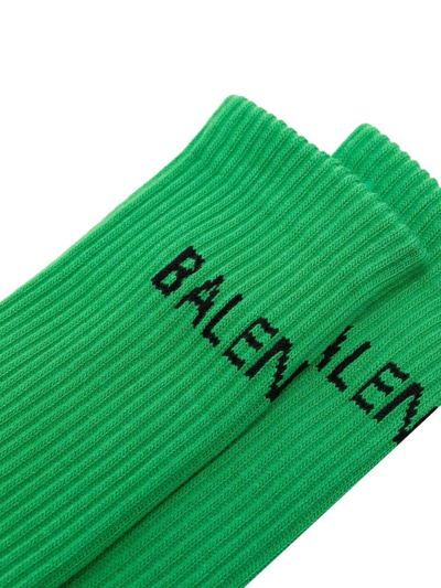 Shop Balenciaga Woman  Tennis Socks In Green And Black Cotton In Green/black