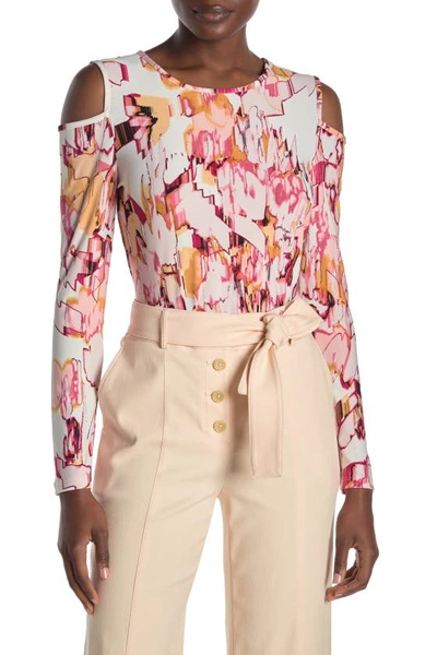 Shop Donna Karan Woman Cold Shoulder Printed Top In Blush