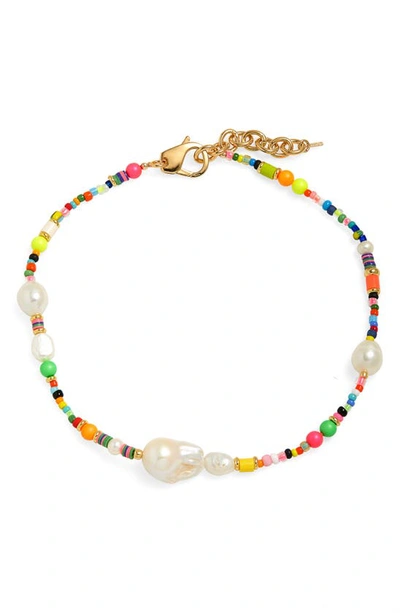 Shop Martha Calvo Mosaic Beaded Necklace In Pearl
