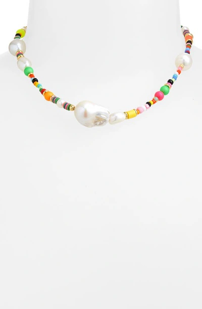 Shop Martha Calvo Mosaic Beaded Necklace In Pearl