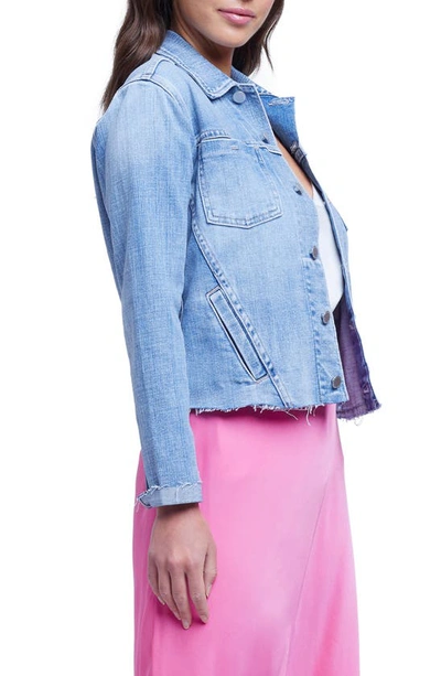 Shop L Agence Janelle Raw Cut Slim Denim Jacket In Highland