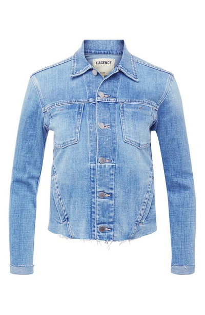 Shop L Agence Janelle Raw Cut Slim Denim Jacket In Highland