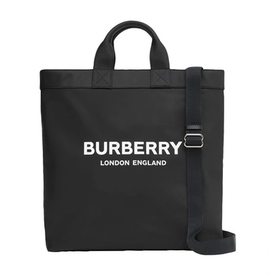 Shop Burberry Logo Print Nylon Tote In Black