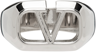 Shop Valentino Silver Vlogo Signature Ring In 172 Palladium