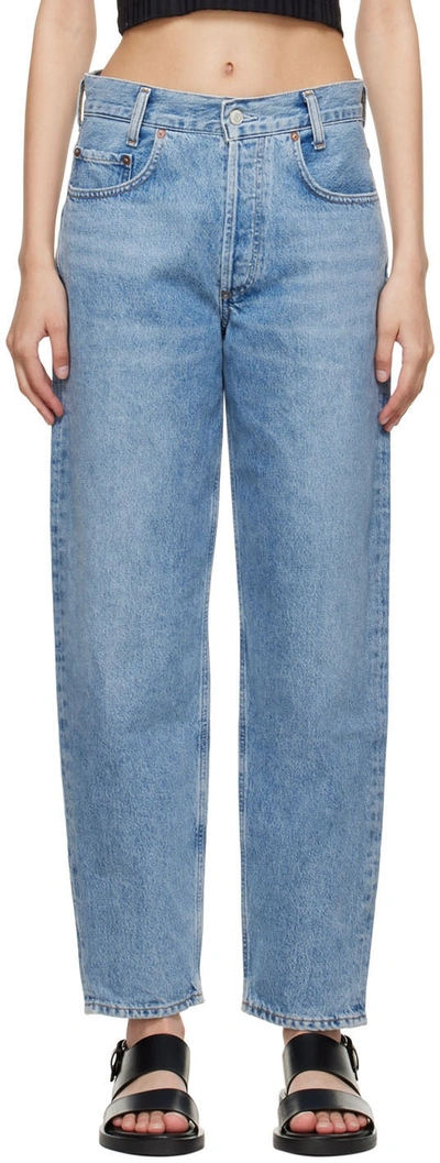 Shop Agolde Blue Tapered Baggy Jeans In Passenger