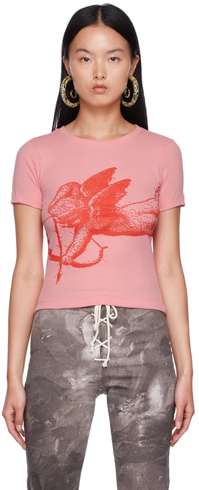 Souvenir Saint Angelo Ribbed Organic Cotton Graphic Tee In Pink