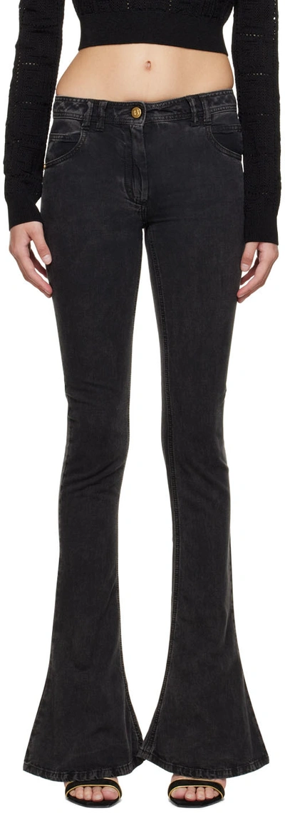 Shop Balmain Black Bootcut Jeans In 0pc Black Washed Out