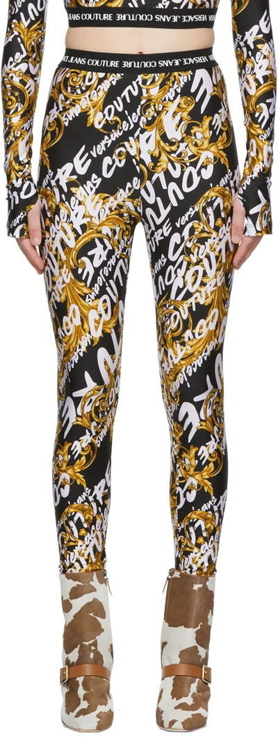 Shop Versace Jeans Couture Black Nylon Leggings In Eg89 899 + 948