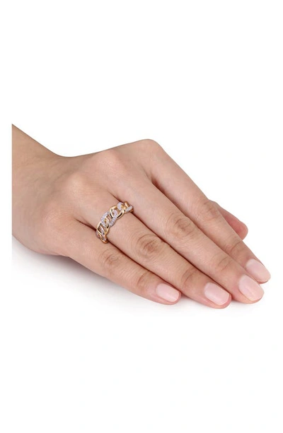 Delmar 18k Yellow Gold Plated Sterling Silver Diamond Link Ring In Yellow