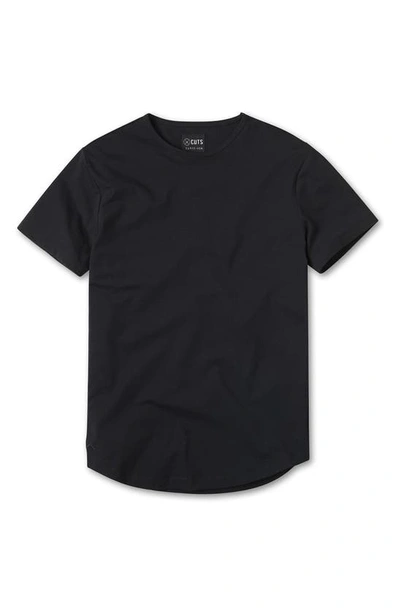 Shop Cuts Ao Curve Hem Cotton Blend T-shirt In Black