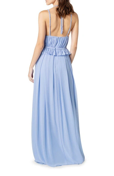 Shop Dress The Population Athena Halter Neck Gown In Periwinkle