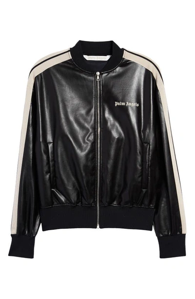 Shop Palm Angels Faux Leather Track Jacket In Black Off White