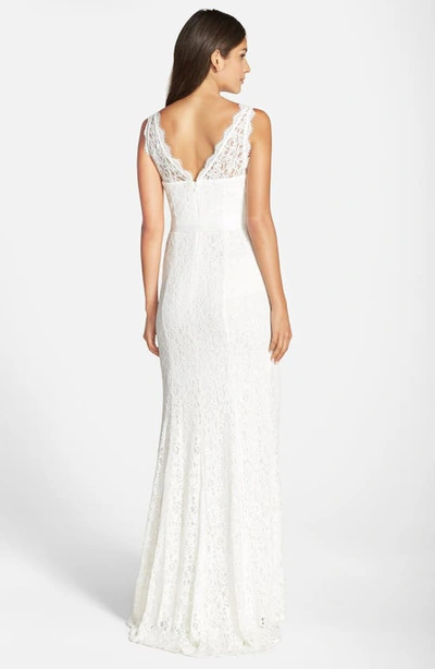 Shop Adrianna Papell Sleeveless Lace Overlay Illusion Gown In Ivory