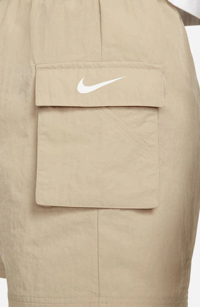 Shop Nike Sportswear Essential Woven High Waist Shorts In Hemp/ White